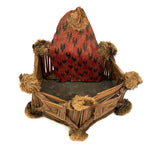 Very Tender Antique Woven Straw Wall Pocket with God's Eyes and Early Calicos