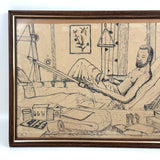 Lying in Traction (with Very Large Foot!), 1980 Ink Drawing from Allen Scoggins to His Doctor