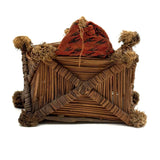 Very Tender Antique Woven Straw Wall Pocket with God's Eyes and Early Calicos