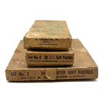 Romantic Feeling Set of Three Well Used Boxes of Old Grumbacher, NY Pastels, As Found