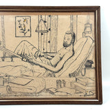 Lying in Traction (with Very Large Foot!), 1980 Ink Drawing from Allen Scoggins to His Doctor