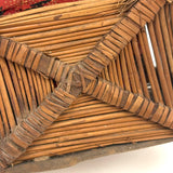 Very Tender Antique Woven Straw Wall Pocket with God's Eyes and Early Calicos