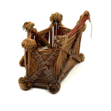 Very Tender Antique Woven Straw Wall Pocket with God's Eyes and Early Calicos