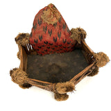 Very Tender Antique Woven Straw Wall Pocket with God's Eyes and Early Calicos