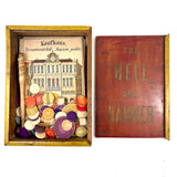 19th Century Bell and Hammer Game with Original Instructions, Bone Chips and Extra Cards (2 Dice Short)