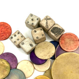 19th Century Bell and Hammer Game with Original Instructions, Bone Chips and Extra Cards (2 Dice Short)