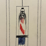 Bird with Crown, Fire, Sword: Strange, Intense, Ledger-Esque Vintage Child's Crayon Drawing