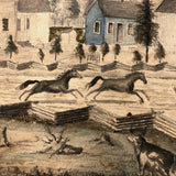 Mid 19th C. Folk Art Graphite and Watercolor Drawing: Horse Race with Chasing Dog