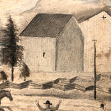 Mid 19th C. Folk Art Graphite and Watercolor Drawing: Horse Race with Chasing Dog