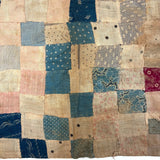Much Loved Antique Patchwork Doll Quilt with Great Indigo Print Reverse
