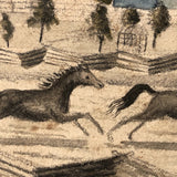 Mid 19th C. Folk Art Graphite and Watercolor Drawing: Horse Race with Chasing Dog