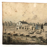 Mid 19th C. Folk Art Graphite and Watercolor Drawing: Horse Race with Chasing Dog