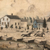 Mid 19th C. Folk Art Graphite and Watercolor Drawing: Horse Race with Chasing Dog