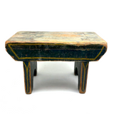 Yellow Stripes on Best Blue, Darling 19th Century American Primitive Foot Stool