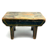 Yellow Stripes on Best Blue, Darling 19th Century American Primitive Foot Stool