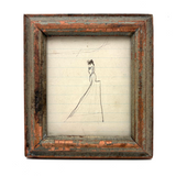 Woman in Spectacles (Who is Also a Slide and a Shelf), 19th Century Naive Ink Drawing in Chippy Painted Period Frame