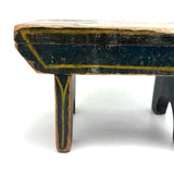 Yellow Stripes on Best Blue, Darling 19th Century American Primitive Foot Stool