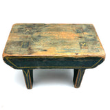 Yellow Stripes on Best Blue, Darling 19th Century American Primitive Foot Stool