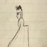 Woman in Spectacles (Who is Also a Slide and a Shelf), 19th Century Naive Ink Drawing in Chippy Painted Period Frame