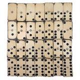 Complete Antique Double Six Set of Enamel Painted Wooden Dominoes with Spinner in Original Box