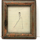 Woman in Spectacles (Who is Also a Slide and a Shelf), 19th Century Naive Ink Drawing in Chippy Painted Period Frame