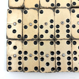 Complete Antique Double Six Set of Enamel Painted Wooden Dominoes with Spinner in Original Box