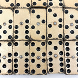 Complete Antique Double Six Set of Enamel Painted Wooden Dominoes with Spinner in Original Box
