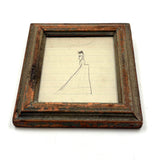 Woman in Spectacles (Who is Also a Slide and a Shelf), 19th Century Naive Ink Drawing in Chippy Painted Period Frame