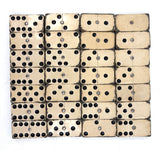 Complete Antique Double Six Set of Enamel Painted Wooden Dominoes with Spinner in Original Box