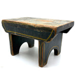 Yellow Stripes on Best Blue, Darling 19th Century American Primitive Foot Stool