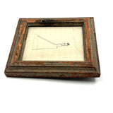 Woman in Spectacles (Who is Also a Slide and a Shelf), 19th Century Naive Ink Drawing in Chippy Painted Period Frame