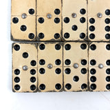 Complete Antique Double Six Set of Enamel Painted Wooden Dominoes with Spinner in Original Box