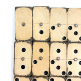 Complete Antique Double Six Set of Enamel Painted Wooden Dominoes with Spinner in Original Box