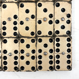 Complete Antique Double Six Set of Enamel Painted Wooden Dominoes with Spinner in Original Box