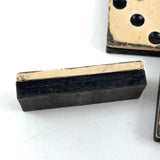 Complete Antique Double Six Set of Enamel Painted Wooden Dominoes with Spinner in Original Box