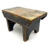 Yellow Stripes on Best Blue, Darling 19th Century American Primitive Foot Stool