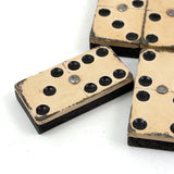 Complete Antique Double Six Set of Enamel Painted Wooden Dominoes with Spinner in Original Box