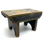 Yellow Stripes on Best Blue, Darling 19th Century American Primitive Foot Stool
