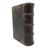 Presumed 18th Century Heavy Book Shaped Writing Box with Original Red Paint Remnants, Likely British