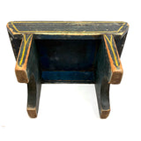 Yellow Stripes on Best Blue, Darling 19th Century American Primitive Foot Stool