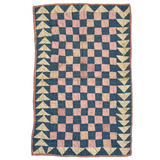 Checkerboard with Flying Geese, Gorgeous Old Crib Quilt in Pinks, Cream and Indigo