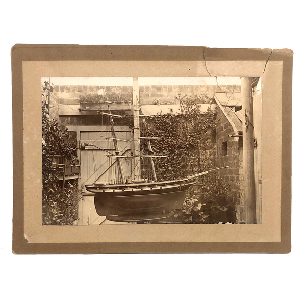 Model Ship, Proudly Displayed, Antique Mounted Albumen Photo, Gloucester MA