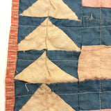 Checkerboard with Flying Geese, Gorgeous Old Crib Quilt in Pinks, Cream and Indigo