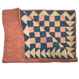 Checkerboard with Flying Geese, Gorgeous Old Crib Quilt in Pinks, Cream and Indigo