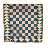 Checkerboard with Flying Geese, Gorgeous Old Crib Quilt in Pinks, Cream and Indigo