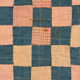 Checkerboard with Flying Geese, Gorgeous Old Crib Quilt in Pinks, Cream and Indigo