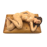 Marvelous Carved, Polychromed Reclining Nude on Box Top