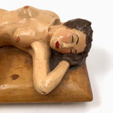 Marvelous Carved, Polychromed Reclining Nude on Box Top