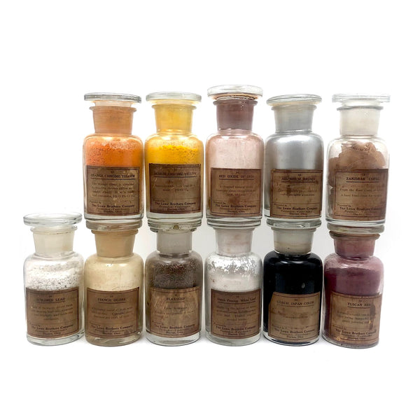 Set of 19th Century Lowe Brothers Paint Pigments in Blown Glass Jars