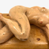 Marvelous Carved, Polychromed Reclining Nude on Box Top